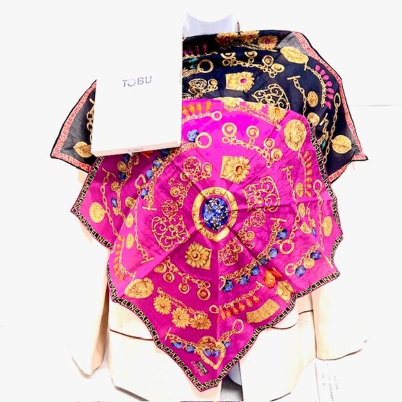 Celine Accessories - 2 New Large Celine Paris Handker/Mini Scarf 20"Cotton Pink Black Gold Chain(51